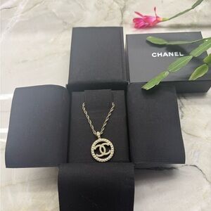 CHANEL Gold Logo Pendant Necklace